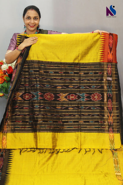 Traditional Handloom flema silk Saree with Mustard yellow pochampalli pallu ekkat Border