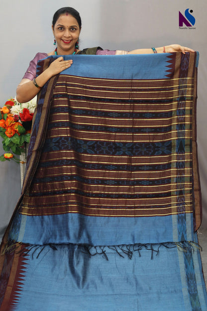 Premium Handloom flema silk Saree with Maroon Pochampalli Design ekkat border
