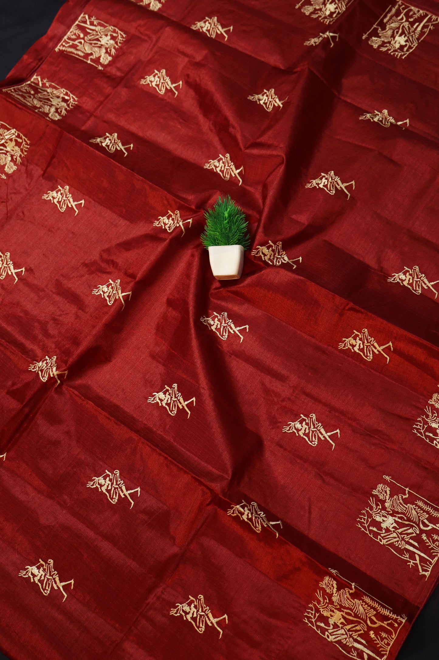 Traditional Handloom Wine Red Tussar Silk Saree Offering Luxury And All Day Comfort
