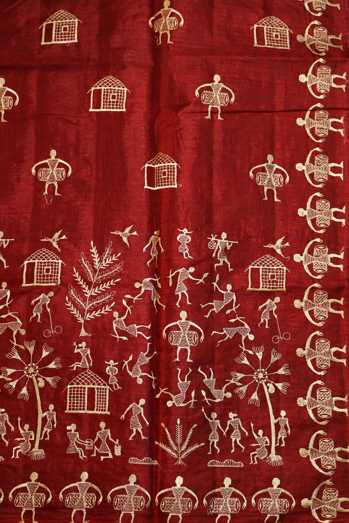 Naturally Elegant Wine Red Tussar Silk Saree Celebrating Pure Handloom Embroidery