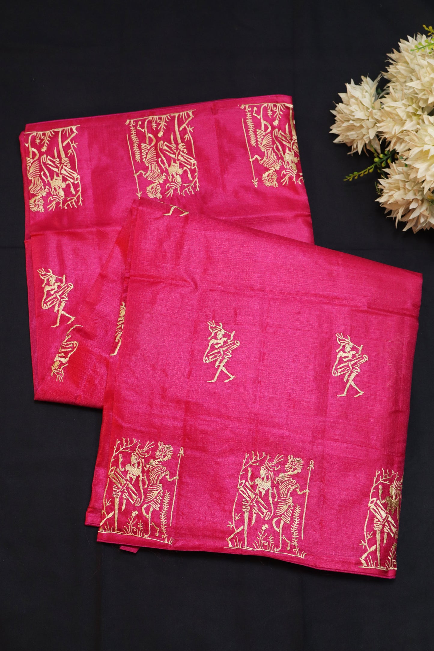 Premium Pink Handloom Tussar Silk Saree Offering Graceful Look And Embroidered Finish
