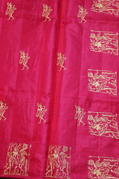 Premium Pink Handloom Tussar Silk Saree Offering Graceful Look And Embroidered Finish