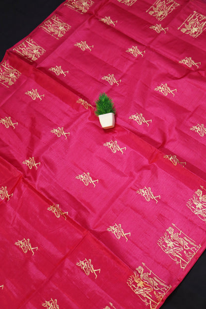 Premium Pink Handloom Tussar Silk Saree Offering Graceful Look And Embroidered Finish