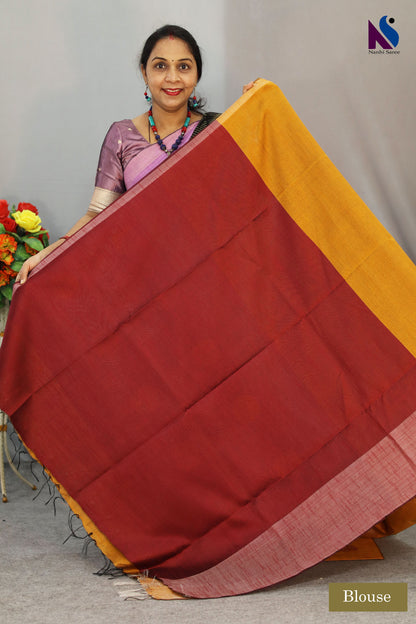 Bright turmeric yellow handloom saree showcasing elegant craftsmanship