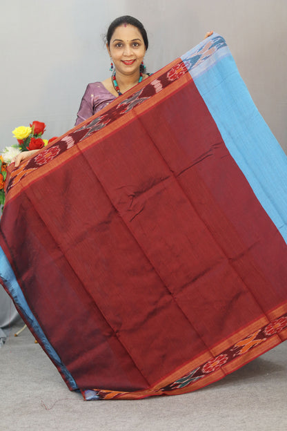 Traditional Handwoven Flema Silk Saree, sky blue Ikkat Border