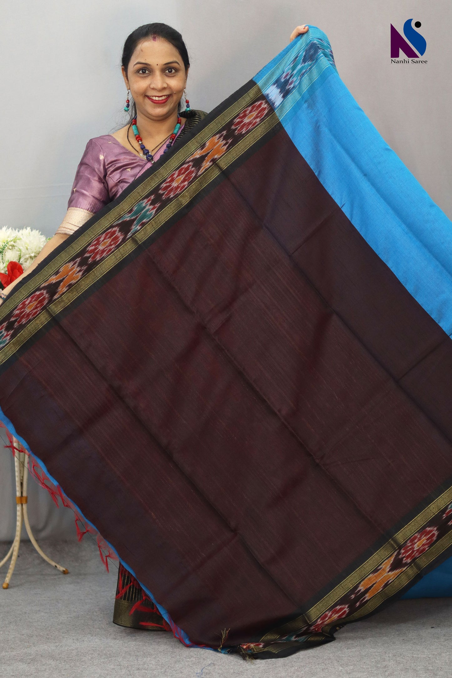 Charming Handloom flema silk Saree with Turquoise Colour Pochampalli Design ekkat border