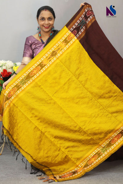Beautiful Handloom flema silk Saree with Mustard sambalpuri Design  bidarma border