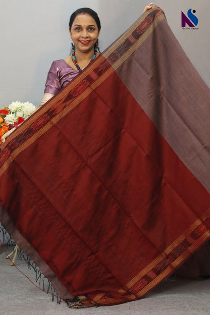 Classic Handloom flema silk Saree with Coffee Colour body pochampalli pallu ekkat Border