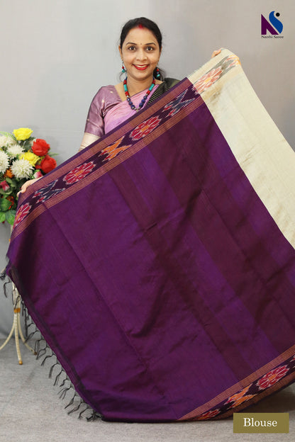 Handloom Elegant Purple & Silver Grey Flema Silk Saree with Ekkat Border