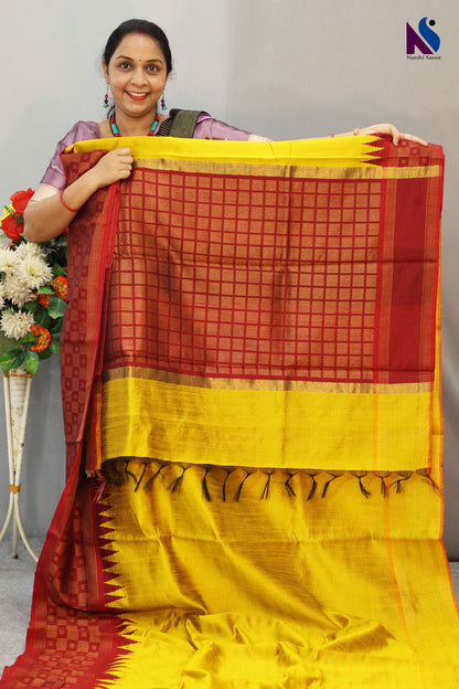 Classic Yellow Red Handloom Flema Silk Saree – Rich Colour Combination