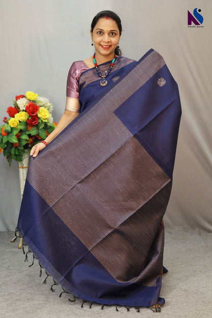 Rich navy blue color blended with timeless handloom artistry saree