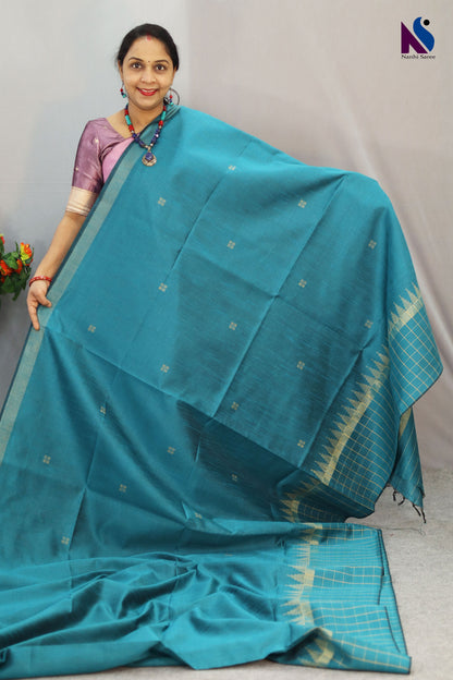 Beautiful design light teal colour handloom saree with graceful traditional appeal