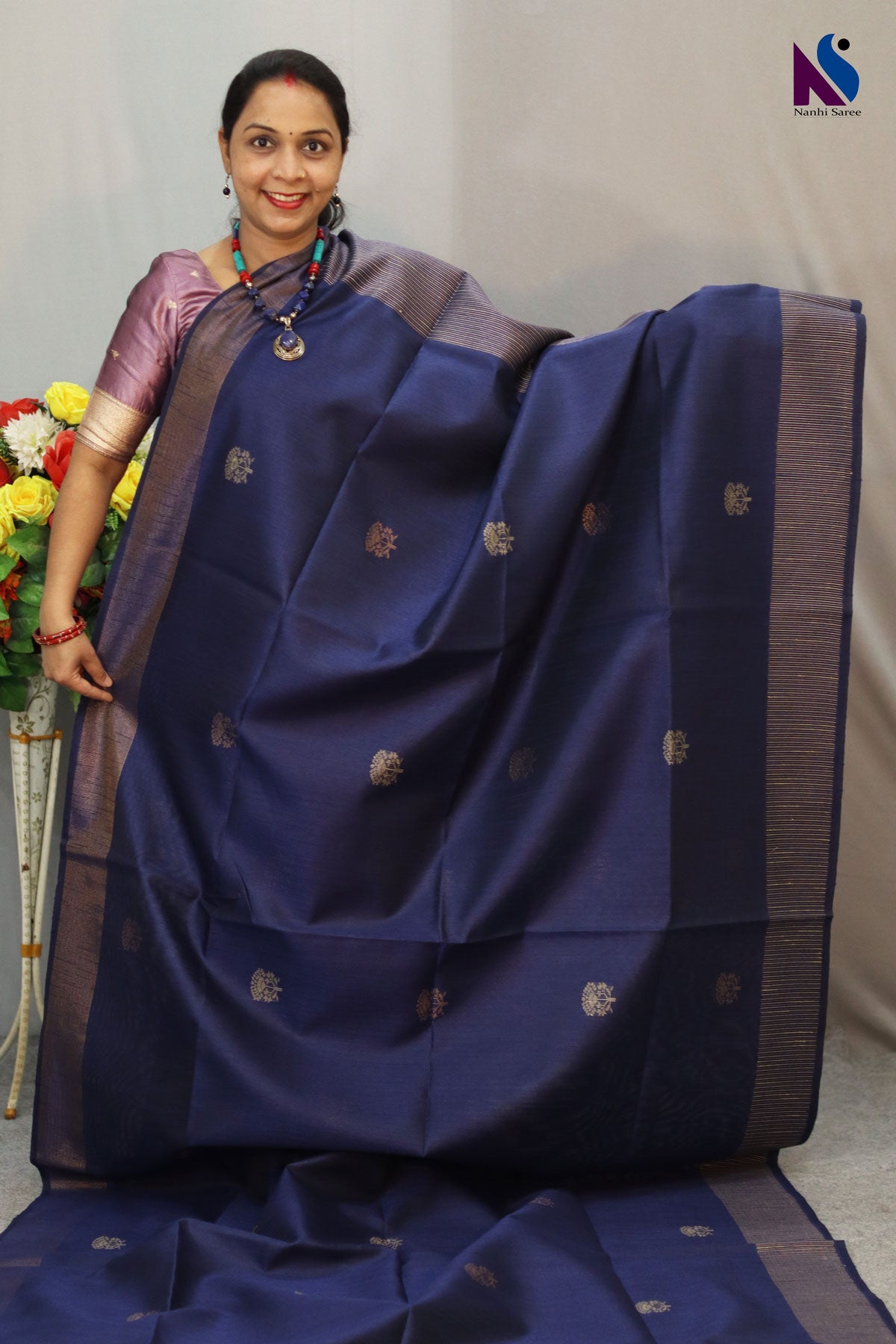 Rich navy blue color blended with timeless handloom artistry saree