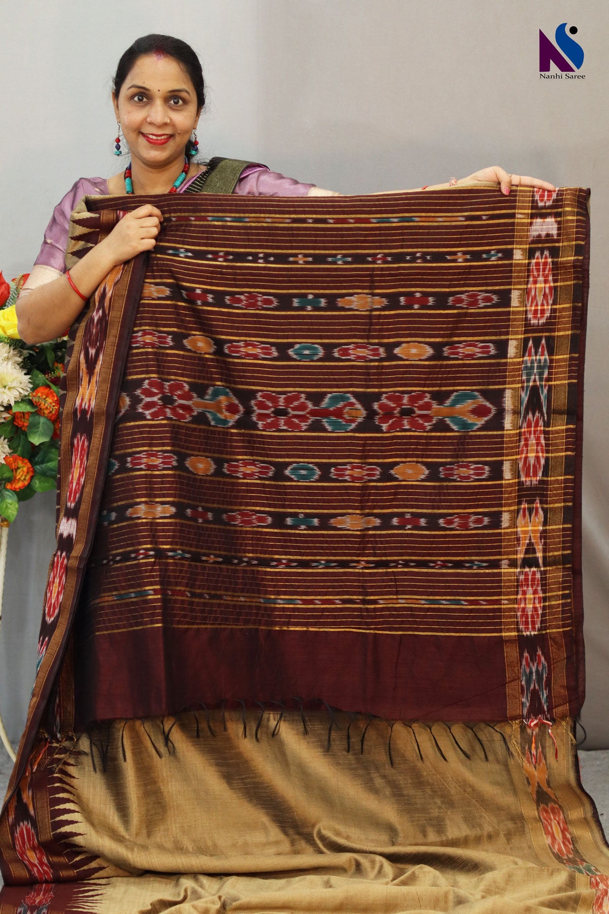 Attractive pochampalli design Flema Silk Saree with ekkat border – Beautiful Colour Combination