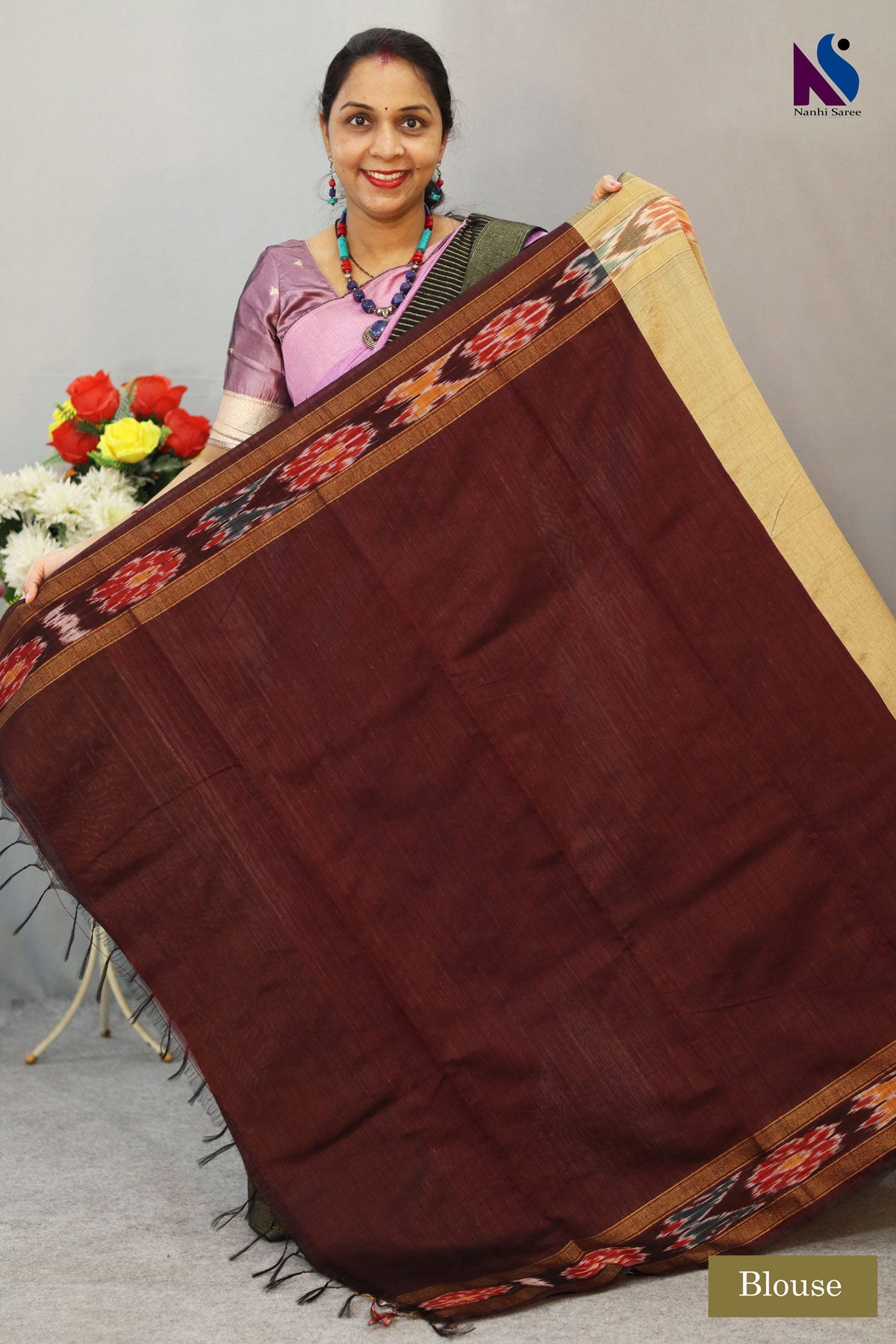 Attractive pochampalli design Flema Silk Saree with ekkat border – Beautiful Colour Combination