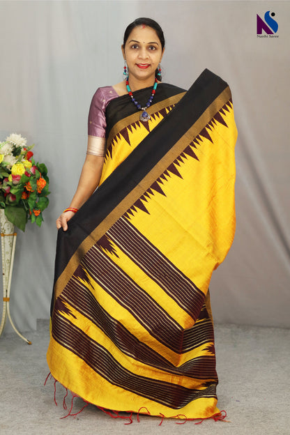 Soft light yellow handloom saree perfect for daytime elegance