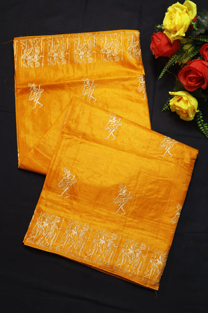 Authentic Handloom Light Yellow Tussar Silk Saree Perfect For Elegant Special Occasions