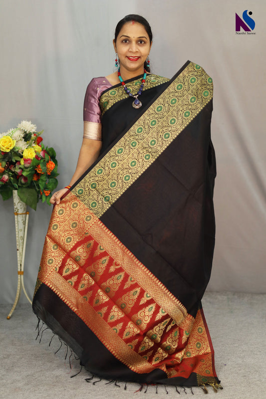 Rich black Handcrafted premium art tussar saree with beautiful craftsmanship and design