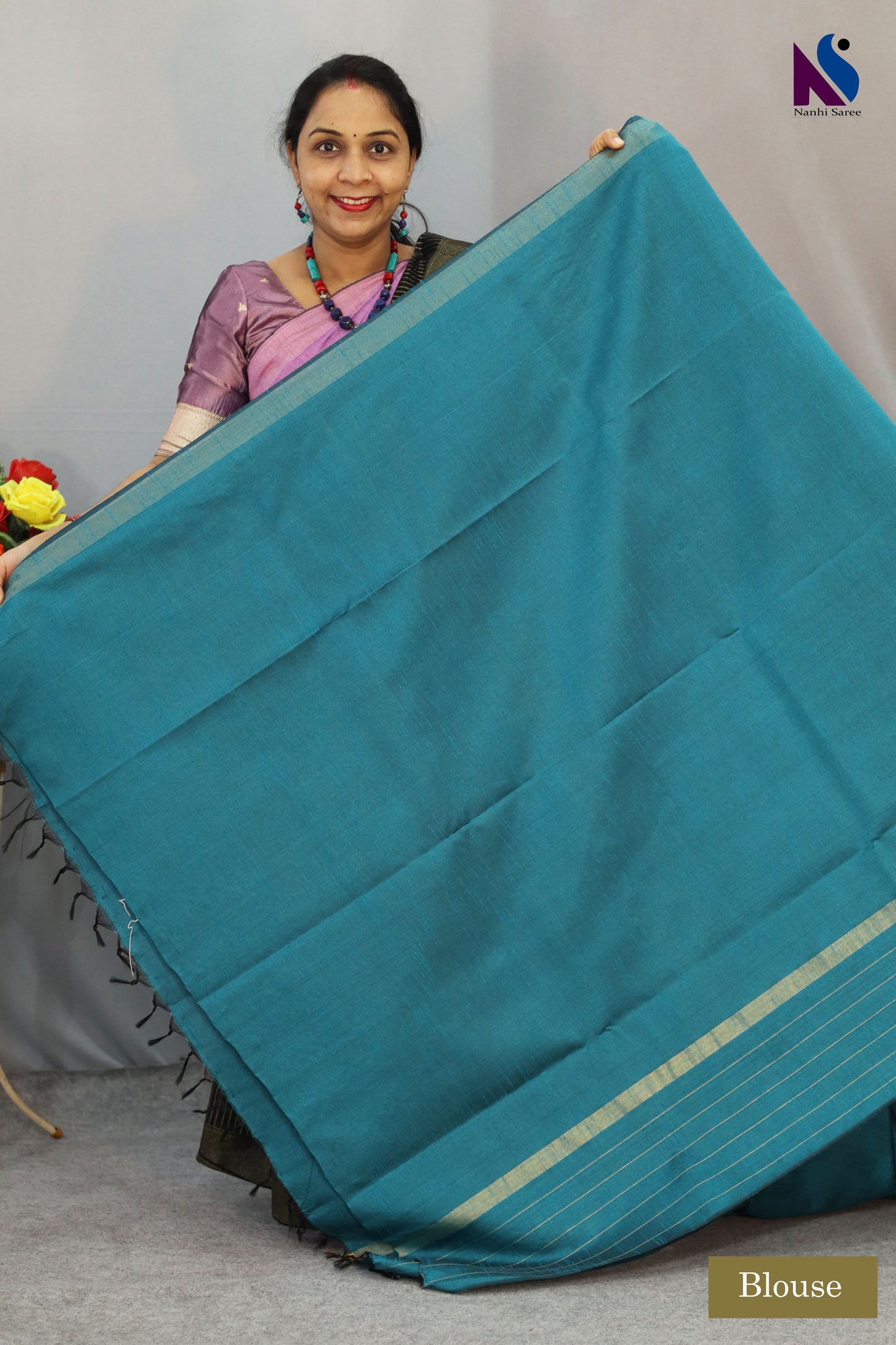 Beautiful design light teal colour handloom saree with graceful traditional appeal