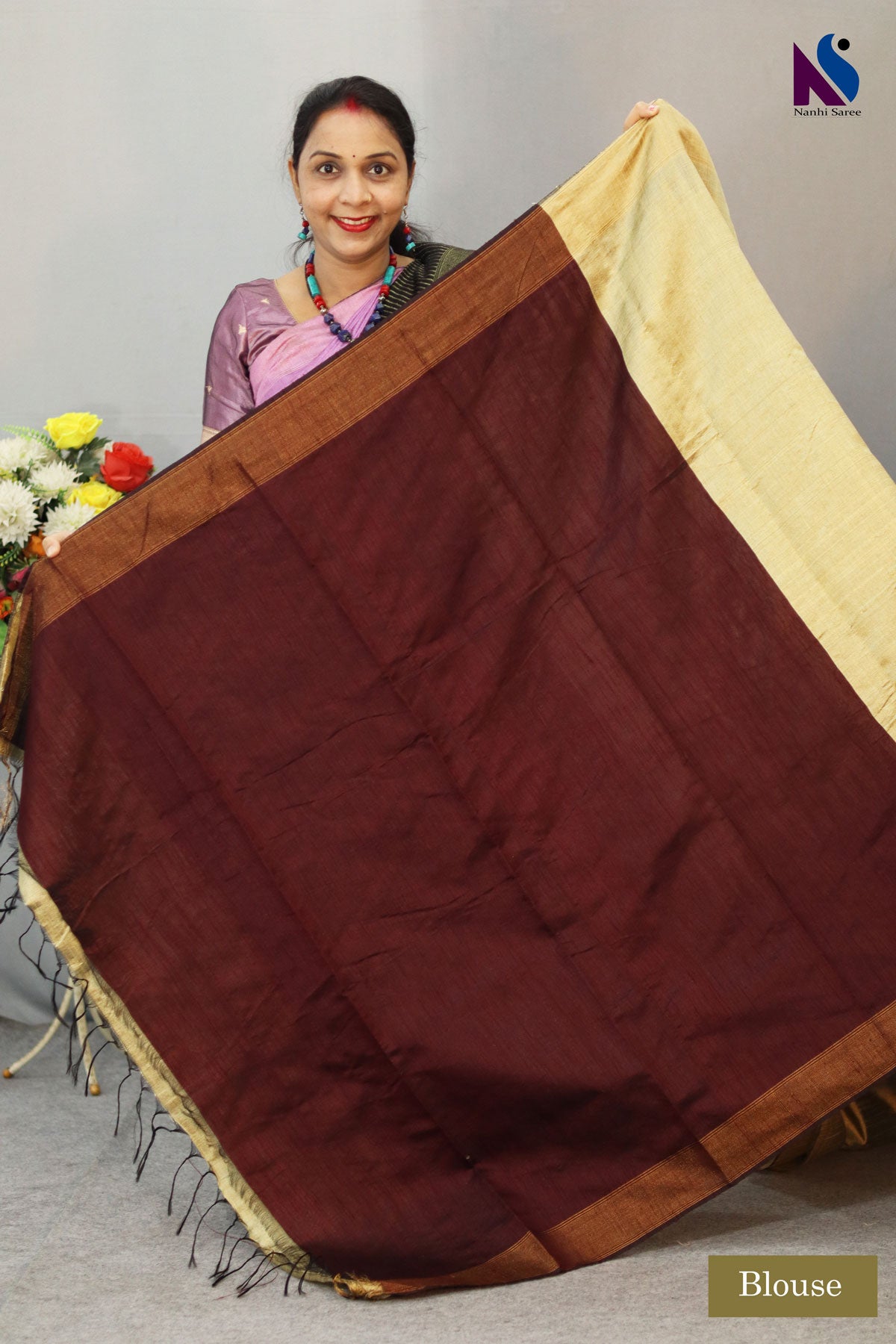 Handwoven coffie Pallu Flema Silk Saree khapa fera design – cream tussar colour Highlights
