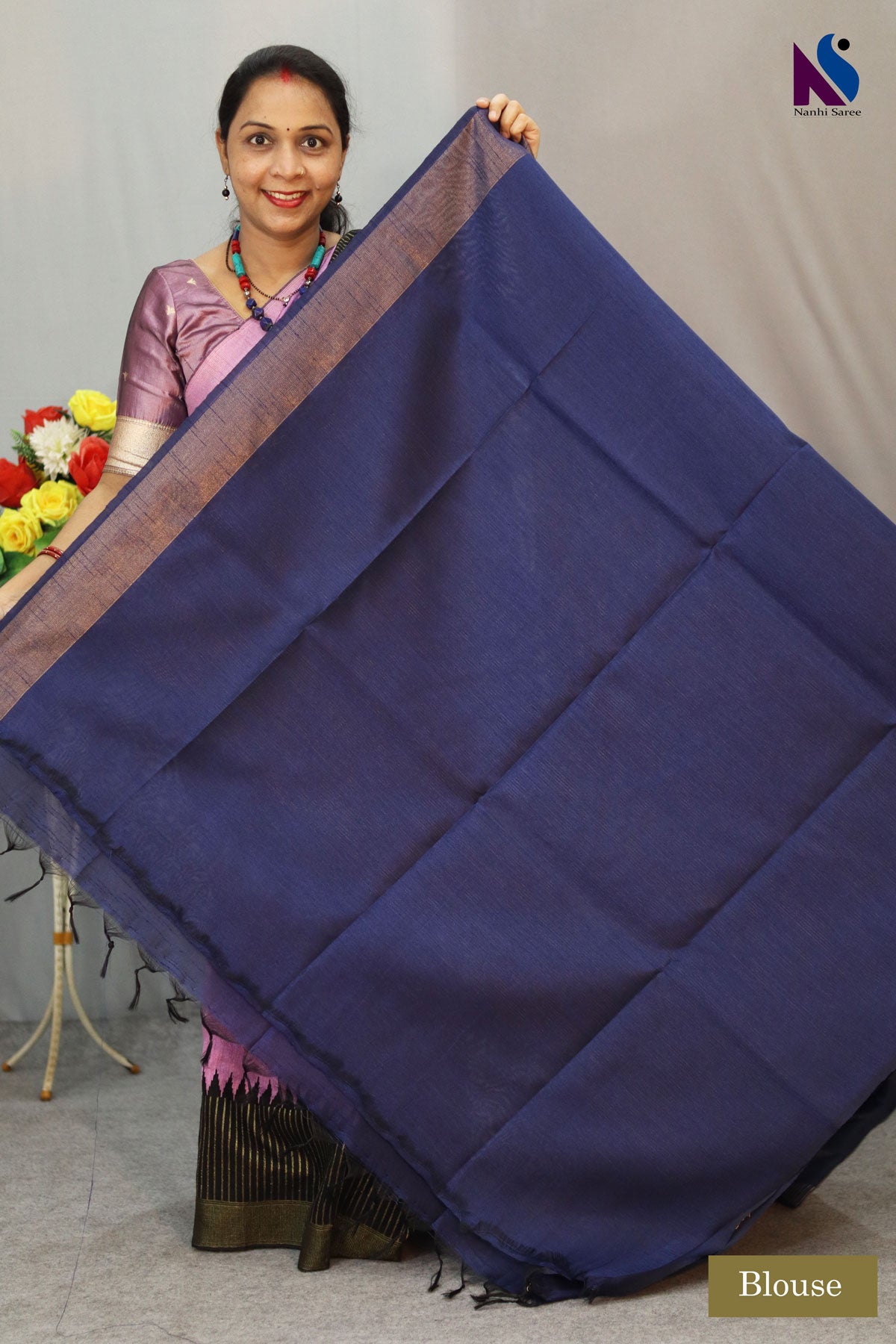 Rich navy blue color blended with timeless handloom artistry saree