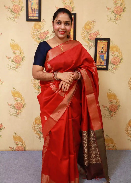 Stylish Wine Red Saree with Elegant Coffee Color Pallu"Art Silk"
