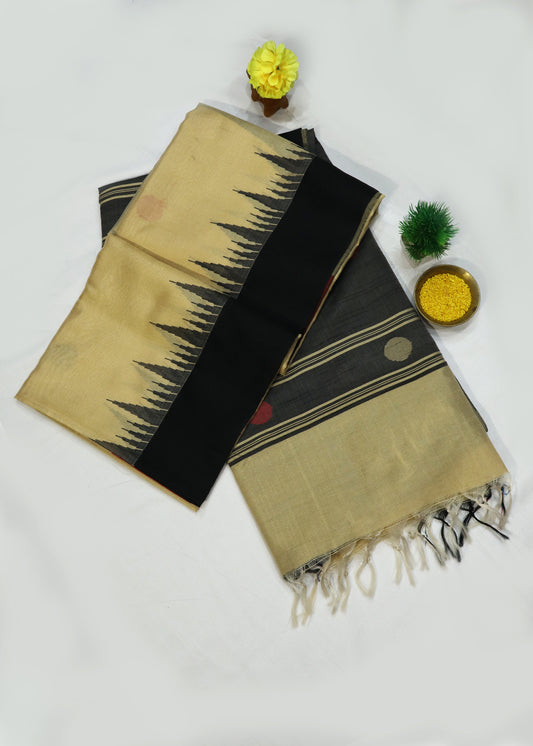 Elegant tussar colour and black art silk saree featuring classic contrast look