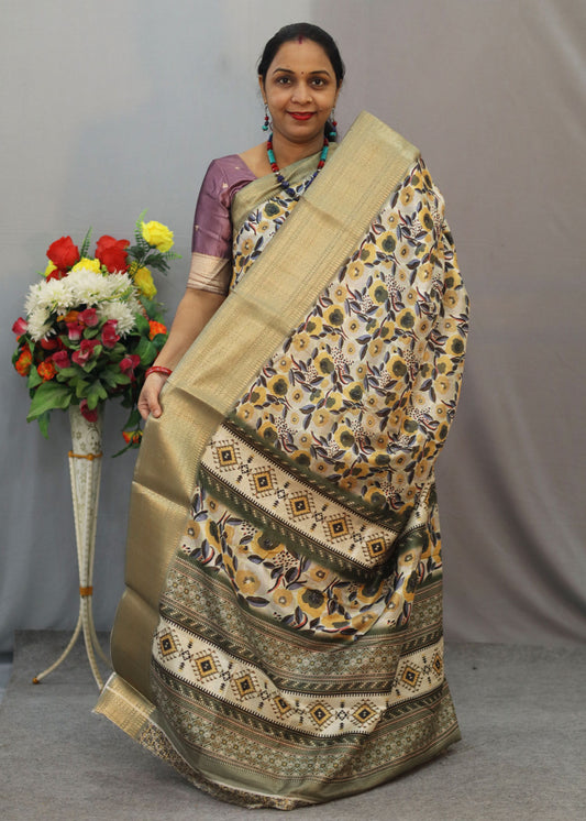 . semi Classic Cotton Silk Saree with All-Over Floral Weaving That Enhances Your Grace