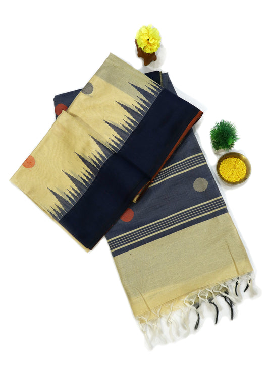Elegant tussar and blue art silk saree featuring classic contrast look