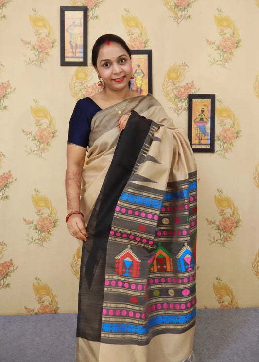 art slik tussar colour temple design saree