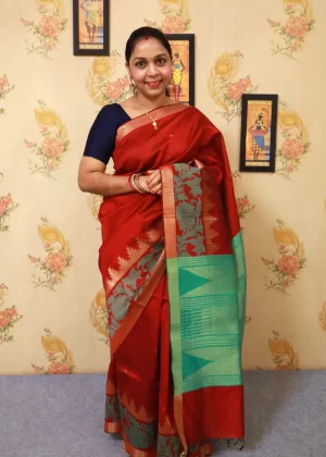 Elegant Burgundy colour Saree with Beautiful Aqua Mint colour Pallu"Art Silk"