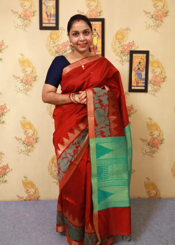 Elegant Burgundy colour Saree with Beautiful Aqua Mint colour Pallu"Art Silk"
