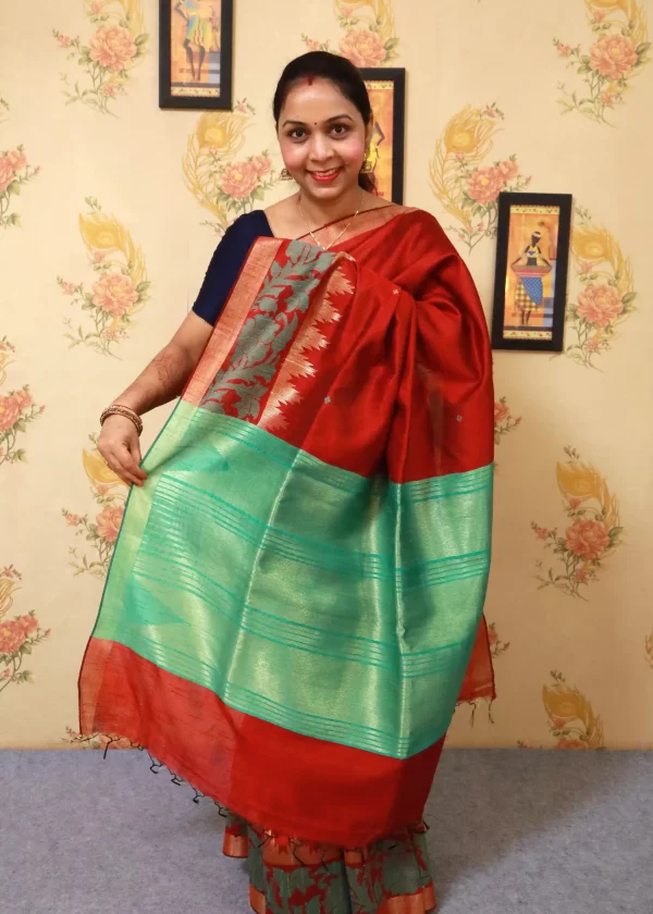 Elegant Burgundy colour Saree with Beautiful Aqua Mint colour Pallu"Art Silk" - Image 2