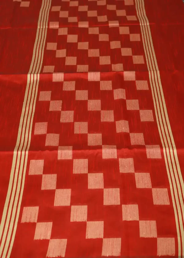Handcrafted saree, radiating timeless elegance in red." - Image 3