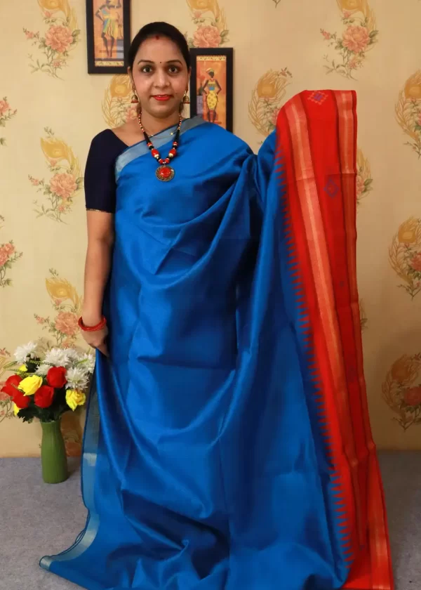 "Elegant light blue hand-woven saree, crafted with fine artistry." - Image 2