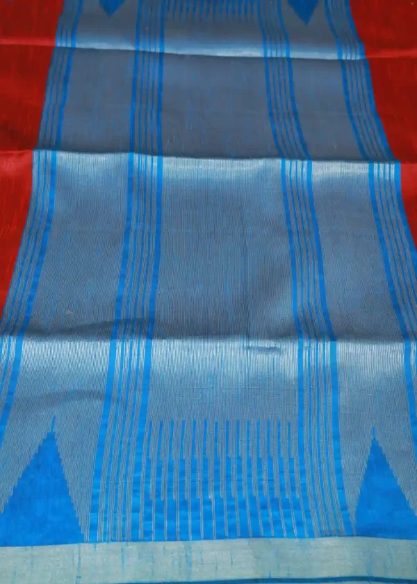 Graceful handloom saree, radiating charm in deep red." - Image 3