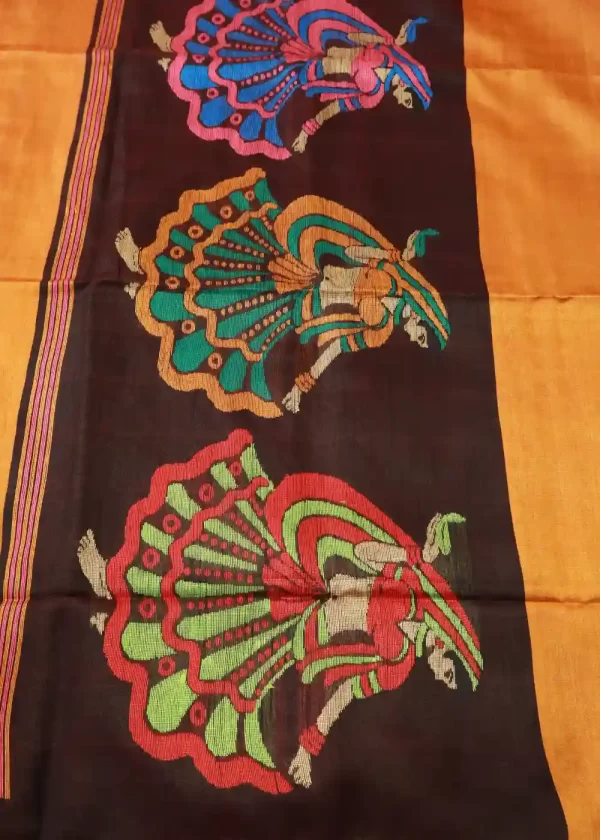 "Light orange hand-woven saree, radiating elegance and tradition." - Image 3