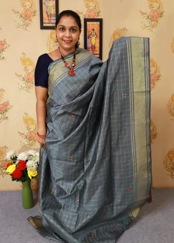 "Hand-woven saree, crafted with elegance in grey." - Image 2