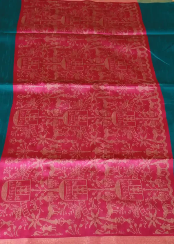 "Handcrafted saree, exuding timeless elegance in turquoise." - Image 3