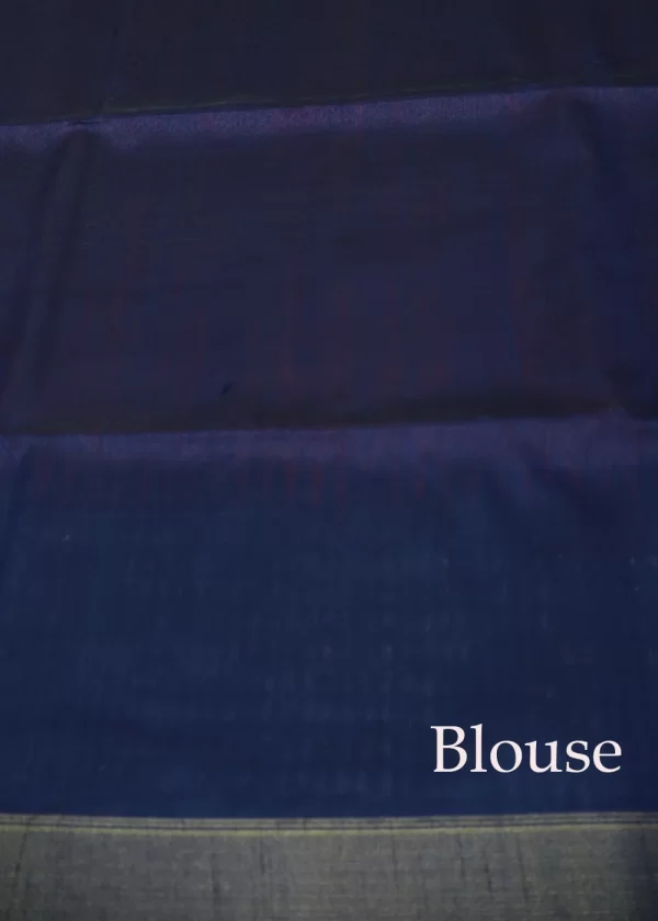 "Wine red art silk saree with navy blue square border design." - Image 3