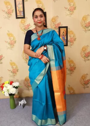 "Graceful sky blue art silk saree with mesmerizing pallu."