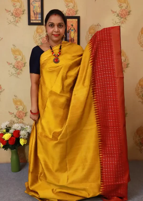 "Elegant yellow hand-woven saree, crafted with intricate artistry." - Image 2