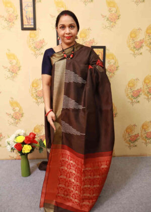 Handwoven Brown Art Silk Saree | Traditional Elegance & Grace