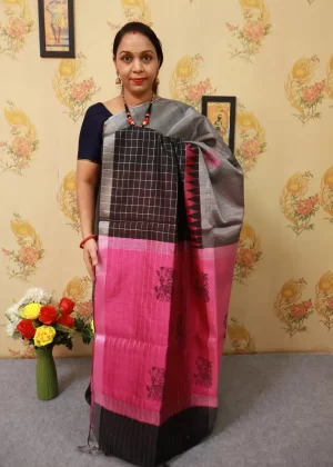 Elegant Dark Grey Saree | Handwoven Art Silk Beauty