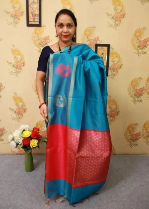 Elegant Sky Blue Saree | Handwoven Shine & Grace