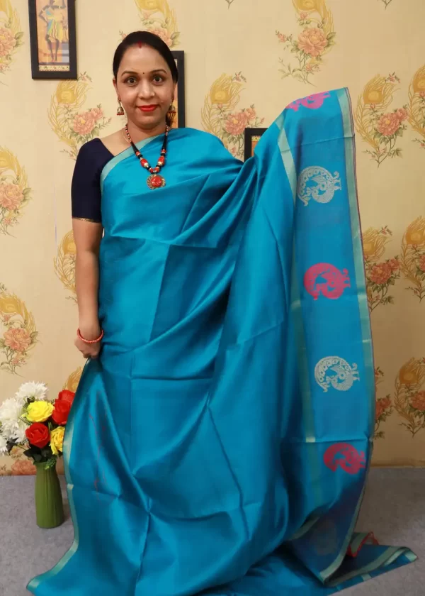 Elegant Sky Blue Saree | Handwoven Shine & Grace - Image 2