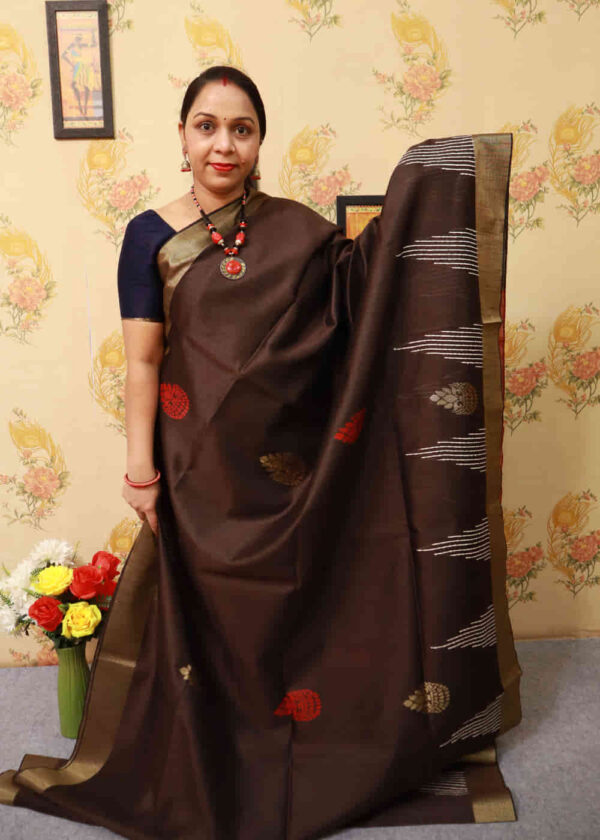 Handwoven Brown Art Silk Saree | Traditional Elegance & Grace - Image 2