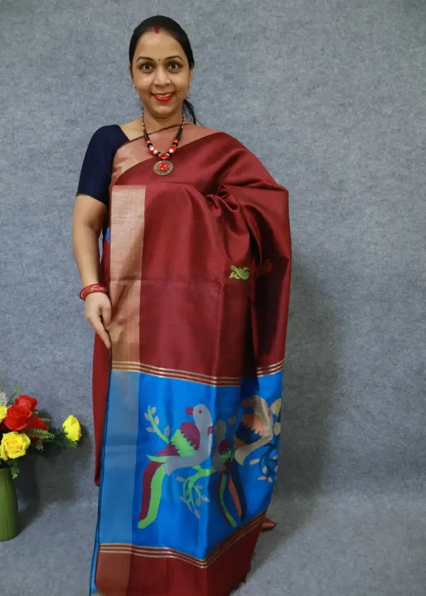 Handwoven Deep Maroon Red Saree | Royal Silk Elegance