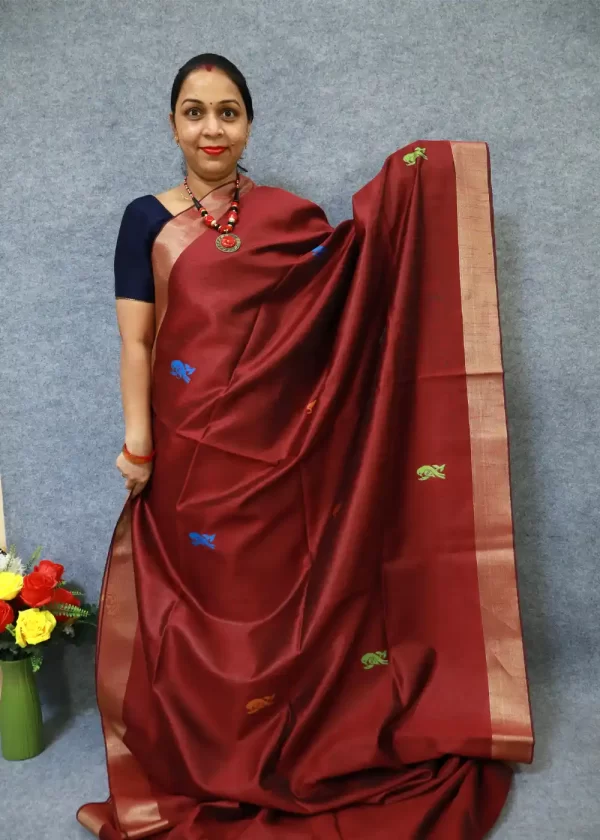 Handwoven Deep Maroon Red Saree | Royal Silk Elegance - Image 2