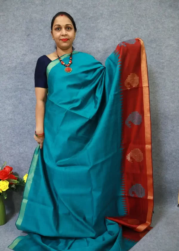 Handwoven Blue Art Silk Saree | Elegant Traditional Look - Image 2